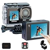 Apexcam 4K 30FPS 20MP Action Cam Dualscreen Touchscreen 40M wasserdichte Unterwasserkamera EIS Stabilisierung 170° Weitwinkel WiFi Fernbedienung mit 2x1350mAh Akkus und Zubehör Kit