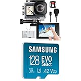 icefox Action Cam 4K Ultra HD 20MP Kamera Unterwasserkamera Wasserdicht 40M, Dunkelgrau & Samsung EVO Select microSD Speicherkarte (MB-ME128KA/EU), 128 GB, UHS-I U3, Full HD, 130MB/s Lesen