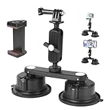 UTEBIT Saughalterung für GoPro, Dual Magnet Saugnapf mit Kugelkopf Zauberarm, Zweifach Kamera Suction Cup Mounrt für Action Kamera, Auto Kamerahalterung maximale Belastung von 3kg