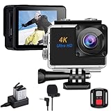 Xilecam Action Cam 4K WiFi wasserdichte Kamera Externes Mikrofon 131FT Sports Kamera Ultra HD Unterwasserkamera mit 2X 1350mAh Akku undMultifunktionale Zubehörtasche (L500)