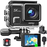 Action Cam 5K, Surfola 24MP Unterwasserkamera 40M Wasserdicht EIS Bildstabilisierun, Helmkamera WiFi Actionkameras mit Externem Mikrofon, 2*1350mAh Akkus und Ladegerät, Fernbedienung und Zubehör Kit