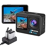 Xilecam Dual Screen Action Cam 1080P /WiFi wasserdichte Kamera, 4 x Zoom, 131 Fuß (40 m), wasserdichte Unterwasserkamera mit 2 x 1050 mAh Akku und Multifunktionalem Zubehör (L300)