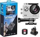 AKASO Action Cam EK7000 4K30FPS Action Kamera 170° Weitwinkel HD Unterwasserkamera 20MP WiFi wasserdichte Sport Kamera 2 Zoll LCD Bildschirm mit 2 Batterien (Silber)