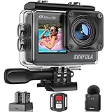 Surfola Action Cam 4K 60FPS Unterwasserkamera, WiFi, 40M wasserdichte Kamera, 170° Einstellbarer Weitwinkel, EIS Helmkamera, Dual-Screen-Camcorder mit kabellosem Mikrofon und 2 Batterien