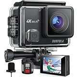 Surfola Action Cam 4K, Unterwasserkamera 40M Wasserdicht 20MP EIS Bildstabilisierun 170° Weitwinkel Helmkamera WiFi Actionkameras mit Externem Mikrofon 2 Akkus und Zubehör Kit 2.4G Fernbedienung