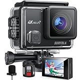 Surfola Action Cam 4K, Unterwasserkamera 40M Wasserdicht 20MP EIS Bildstabilisierun 170° Weitwinkel Helmkamera WiFi Actionkameras mit Externem Mikrofon 2 Akkus und Zubehör Kit 2.4G Fernbedienung